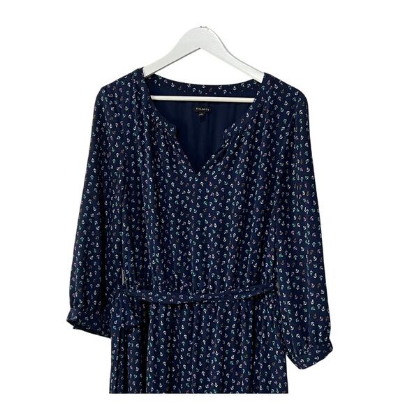 Talbots Midi Dress Size 10 Anchor Nautical Flounce Hem Split Neck Belted Navy - Picture 4 of 10
